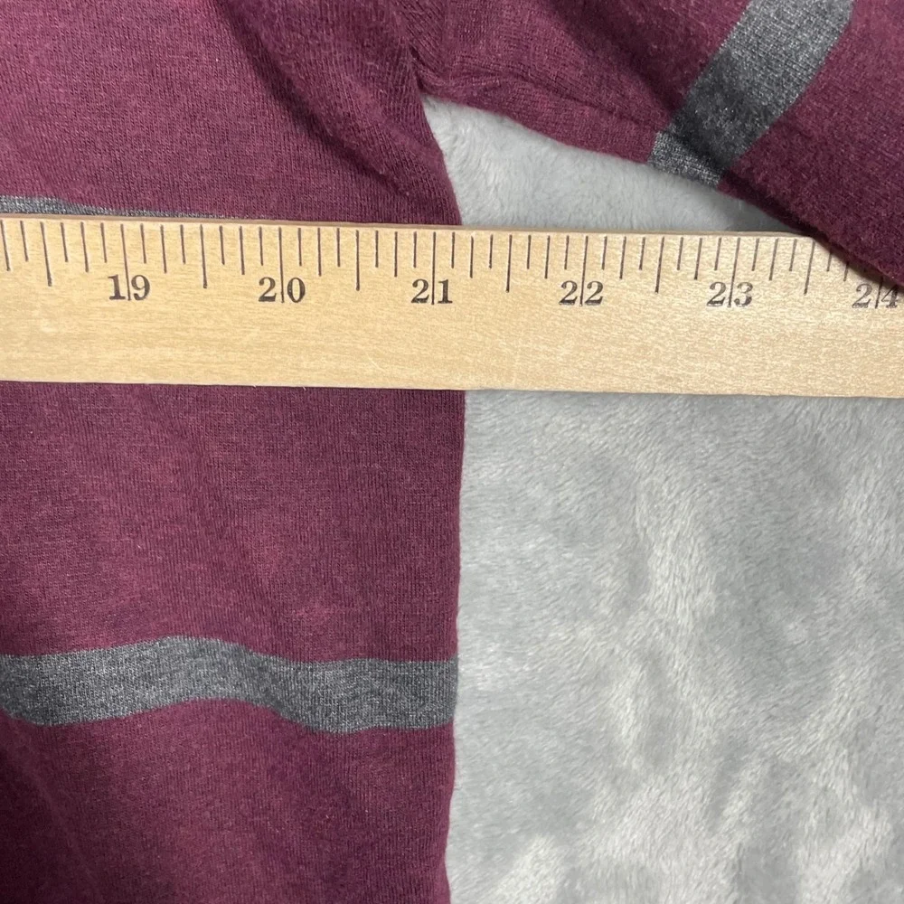 Polo Ralph Lauren Mens Medium Burgundy Grey Striped Quarter Zip Pullover Sweater